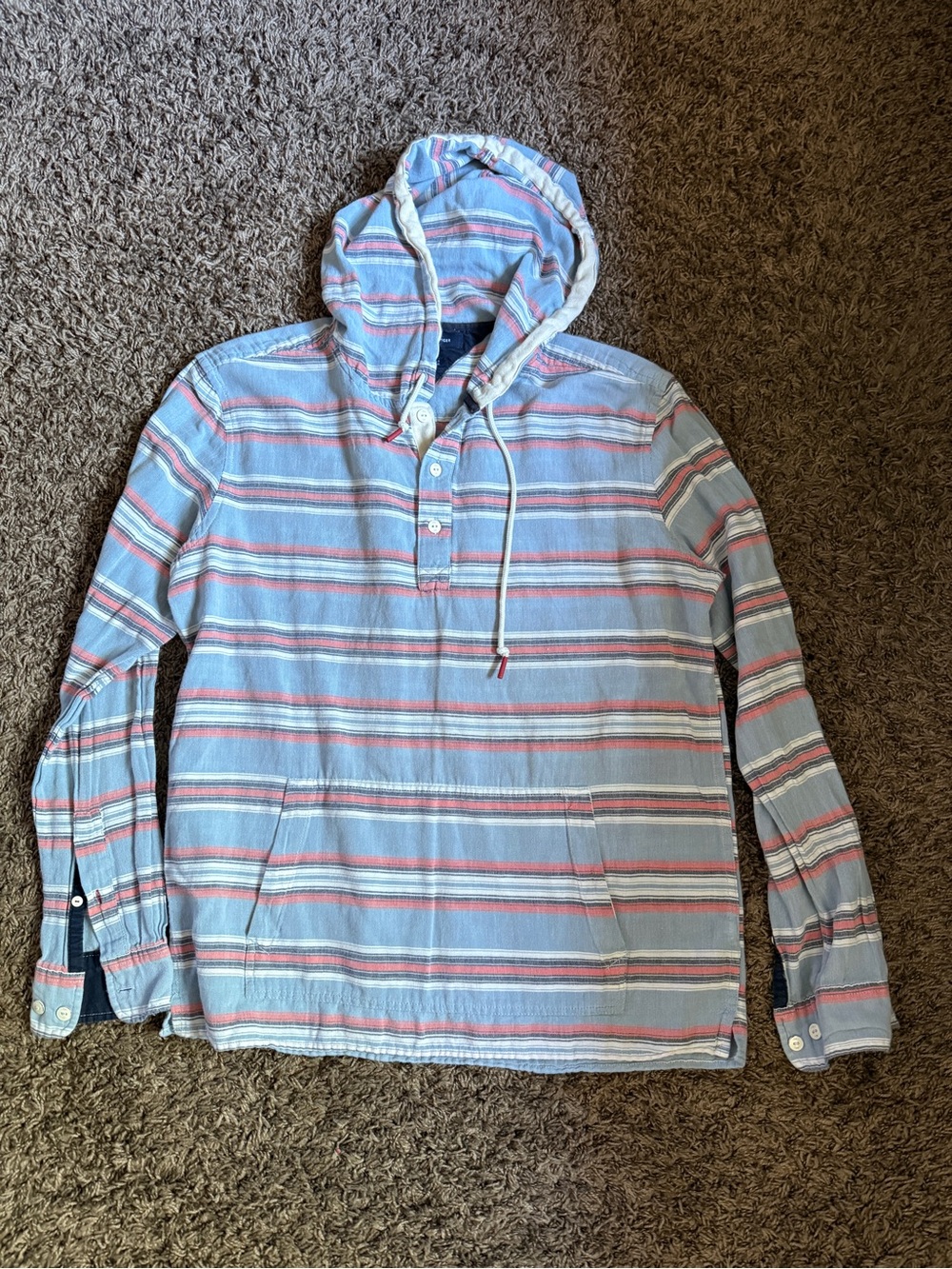 Light Blue Striped Hooded Pullover Shirt/E131
